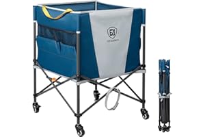 EVER ADVANCED Rolling Ball Storage Cart with Lockable Wheels, 33 x 22.8in Collapsible Garage Sports Equipment Organizer for Volleyball Basketball Tennis Toy Storage Multi-Sport Family Gym