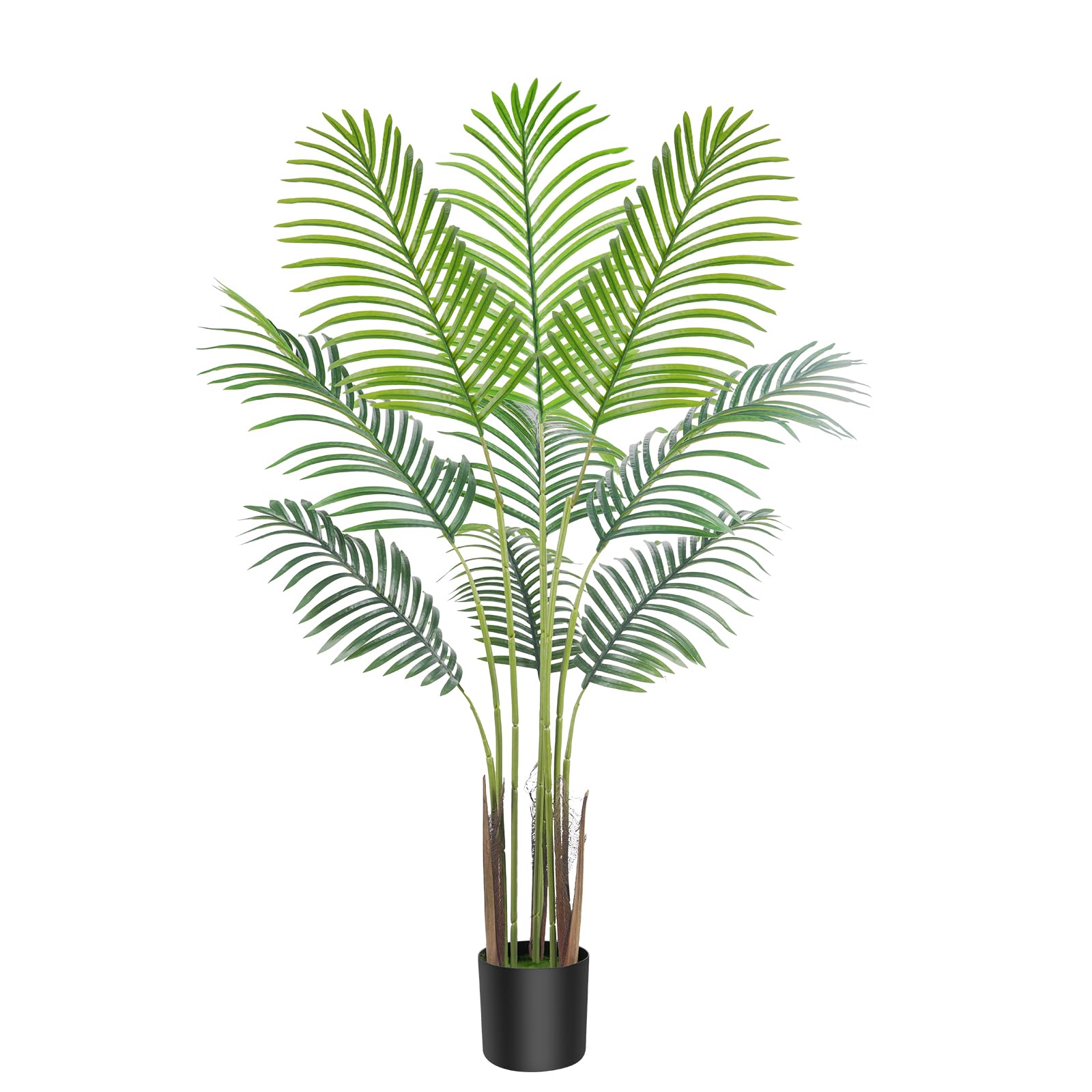 Photo 1 of 4FT Tall Fake Palm Tree with 9 Trunks and Real Bark Design, Artificial Plants Indoor with Real Touch Adjustable Leaves for Modern Home Office Floor Corner Decor Indoor