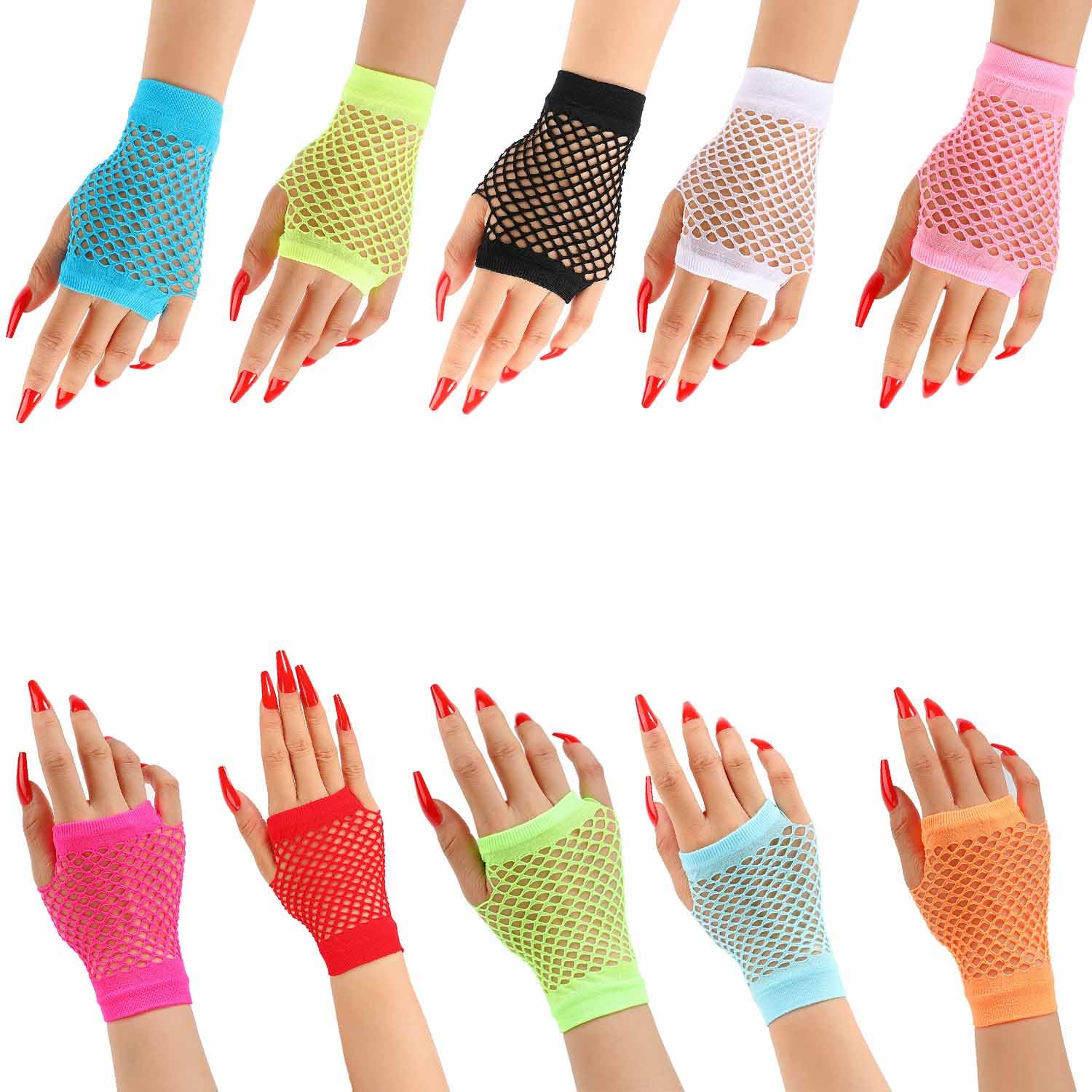 ZEACCT 10-Pair Retro Fishnet Gloves - Stretchable Fingerless Design for Evening Events, Costume Parties & Halloween - Breathable Mesh Gloves with Comfortable Fit for Cosplay & Themed Occasions