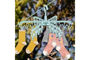 Foldable Clothes Drying Rack with 24 Clips, Rotatable Plastic Laundry Clip and Drip Drying Hanger, Portable Underwear Hanger 