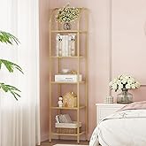 Hzuaneri Bookcase Bookshelf, Tempered Glass Arched Bookshelf for More Storage, Slim Shelving Unit for Bedroom, Bathroom, Home Office, Steel Frame, 5 Tier Gold BC20599G