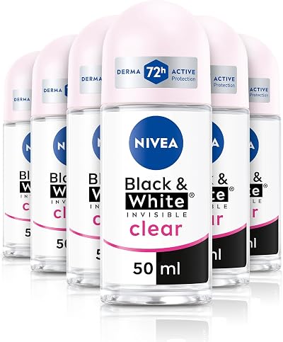 NIVEA Black & White Invisible 72h Roll On Deodorant 50ml Pack of 6