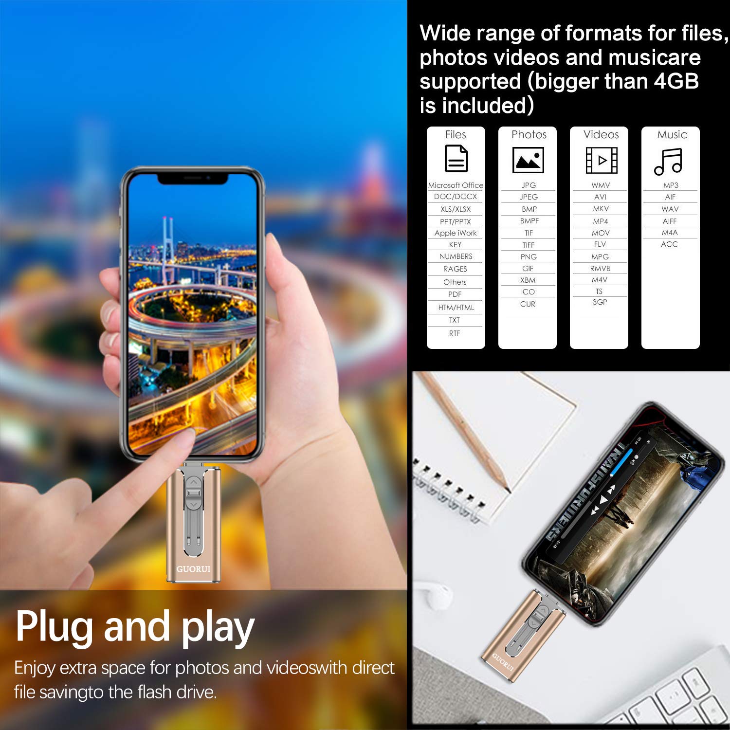 Computers Accessories Photo Stick Mobile For Iphone Usb Flash Drive 256gb Guorui Usb Memory Stick 256gb For Iphone X Xr Xs Max 6 7 8 Plus Ipad Pro External Storage For