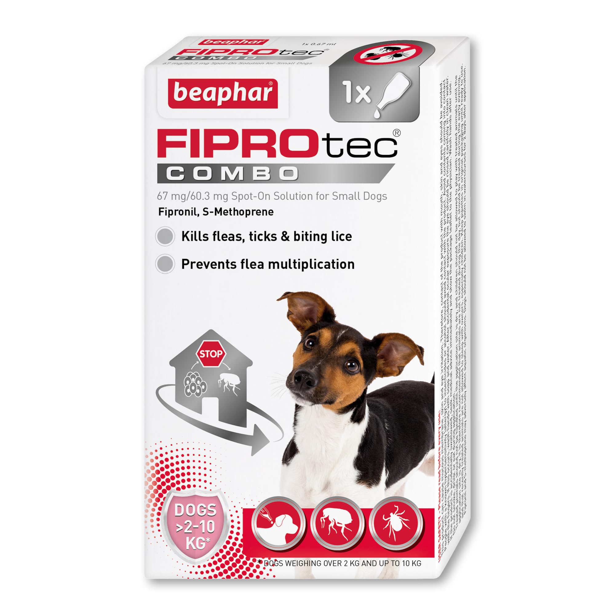 Beaphar - FIPROtec® COMBO for Small Dogs (2–10kg) - 1 pipette - Kills Fleas, Flea Eggs, Flea Larvae & Ticks - Stops Fleas Multiplying on Pet and in Home - Vet Strength Dog Flea Treatment