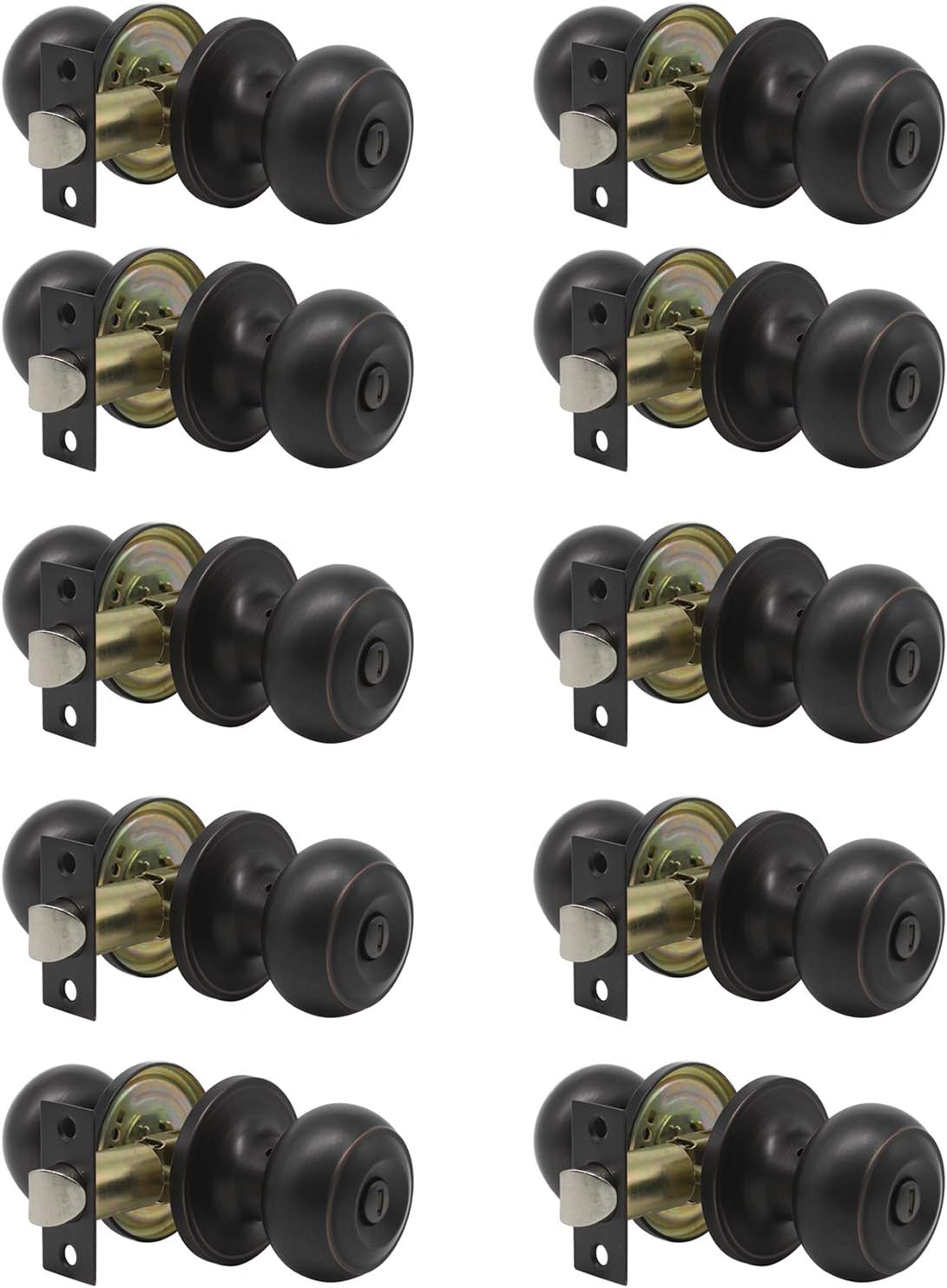 Probrico Privacy Door Knobs Handles Bed and Bath Keyless Oil Rubbed Bronze Locksets 10 Pack