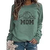 Sunidol Women's Basketball Mom Sweatshirt Long Sleeve Crewneck Basketball Graphic Casual Loose Athletic Pullover Tops