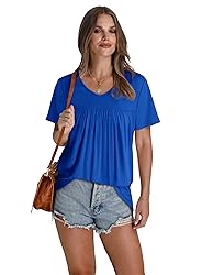 Womens Tops Summer Short Sleeve Loose Fit Blouses