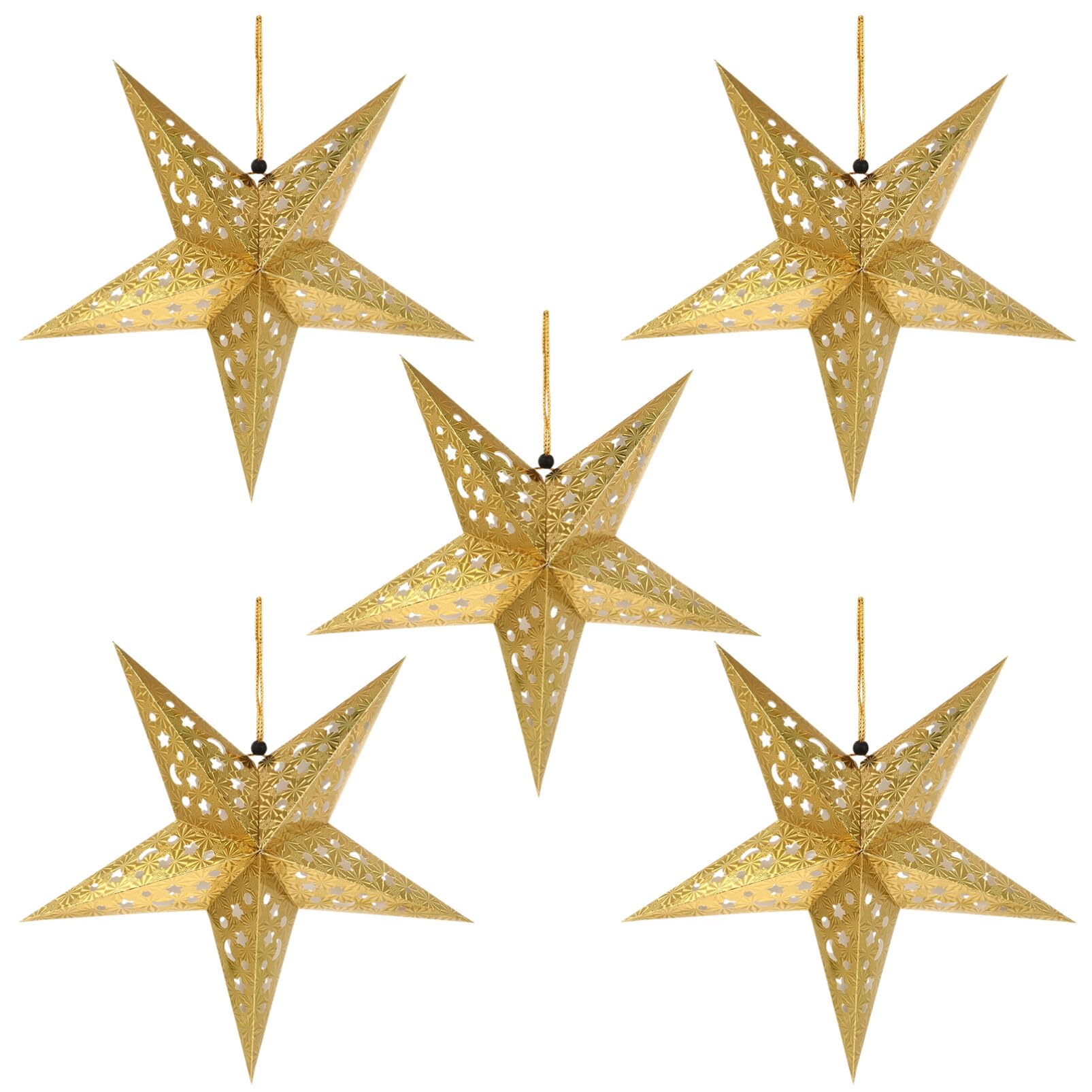 FRCOLOR 5pcs 45cm Golden Glitter Christmas Paper Star Lantern Lampshade Snowflake Ceiling Lampshade Paper Folding for Wedding Party Home Store Festival