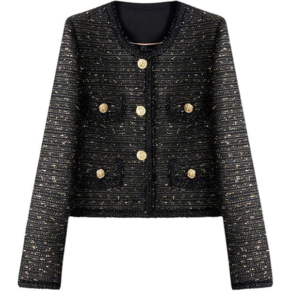Amazon.com: Women Black Tweed Jacket Spring/Autumn Jacket Business