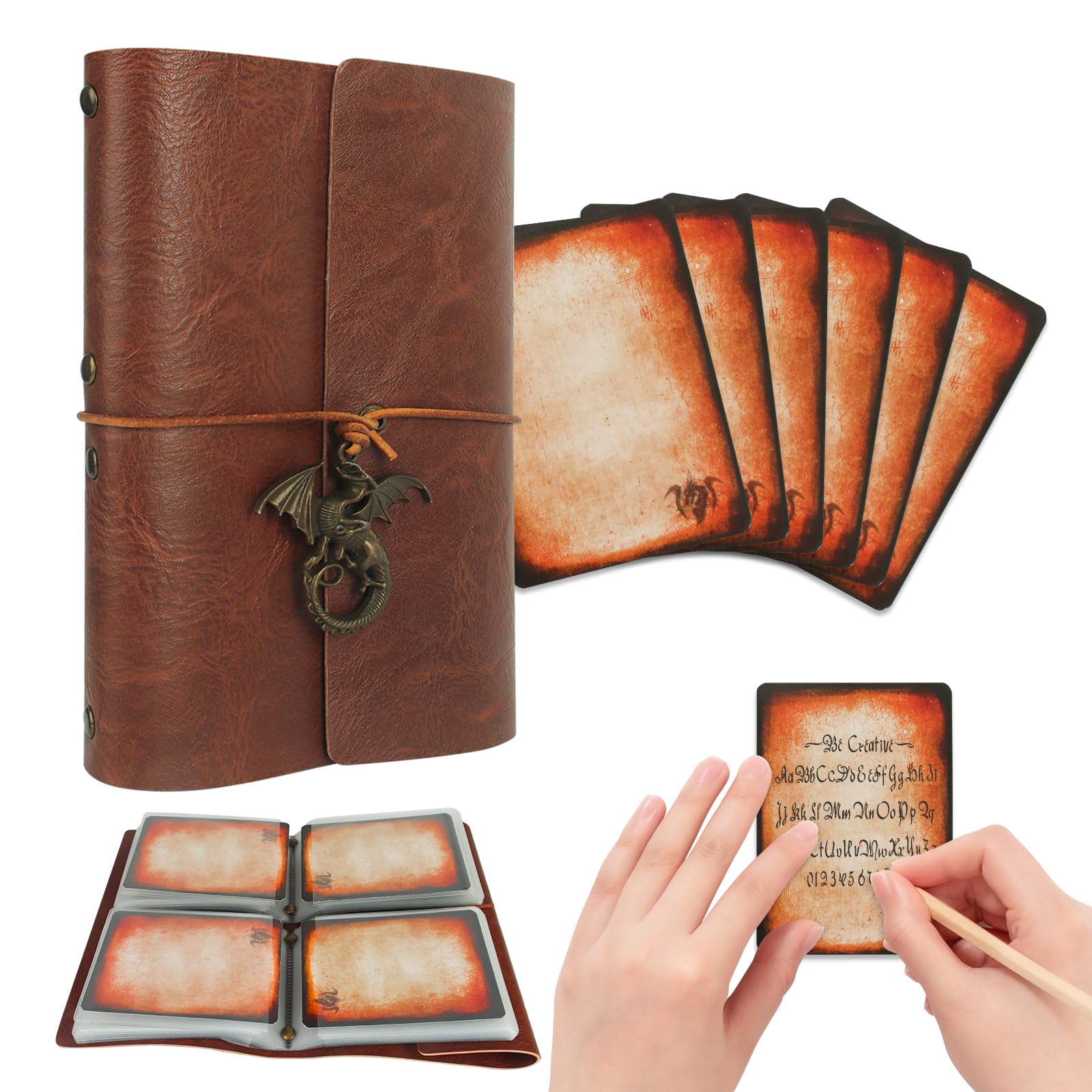 Byhoo Spellbook Cards Holder DND RPG Pocket Spell Book & Reference Card Holder, Tome of Recollection TTRPG Gaming Accessories for DND Beginner Master (60 Poker-Size Player Cards Included)