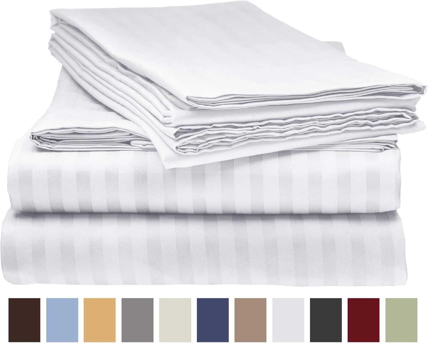 ITALIAN STRIPED 4PC KING Sheet Set, WHITE: Home & Kitchen