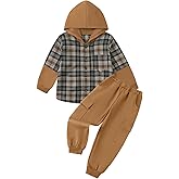Luckrizyy Toddler Boy Clothes Fall Winter Outfits Kids Plaid Hooded Shirt Tops & Sweatpants Boys Sweatsuit 2PCS 3-8Y