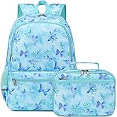 DSIUE Kids Backpack for Girls Elementary BookBags Teens Middle School Backpack with Lunch Box (Butterfly Green)