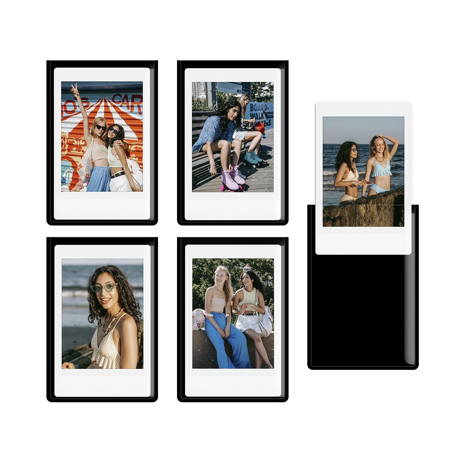 HIYQIN 5 Pack Magnetic Photo Frames for Instax Mini/Polaroid Film, 2.5x3.7 Picture Magnets for Fridge, Decorate 9.4x6.4 cm Picture Frame Fits for Kids, Party, Festival - Black
