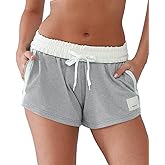 YIPINK Comfy Sweat Shorts for Women Cotton Fold-Over Waistband Contrast Taping Lounge Casual Athletic Workout Shorts
