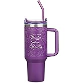 Christian Art Gifts Extra Large Inspirational Scripture Engraved Insulated Stainless Steel Travel Tumbler for Women: Mercies Are New Twist Dial Lid, Reusable Straw & Silicone Tip, Purple Floral, 40 oz