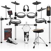 AKLOT Electric Drum Set with Kick-Tower: 4 Dual Zone Mesh Pads, 8&rsquo;&rsquo; Tower-Style Kick Drum, 10&rsquo;&rsquo; Snare, Dual Zone 10&rsquo;&rsquo; Cymbals with Choke, 360 Sounds, User Kit, USB-MIDI, Throne, B-CORE 540 Air, Silver