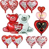 10 Pcs Valentines Balloons I Love You Foil Balloons Red Heart Love-Bear Mylar Balloon for Birthday Propose Marriage Wedding Anniversary Wedding Special Night Party Decorations