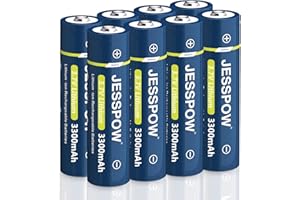 JESSPOW 8 Pack 3.7V Button Top Rechargeable Batteries Lithium Battery 3300mAh for Flashlights, Small Fan, Headlamps, Doorbells, Outdoor Garden Lights