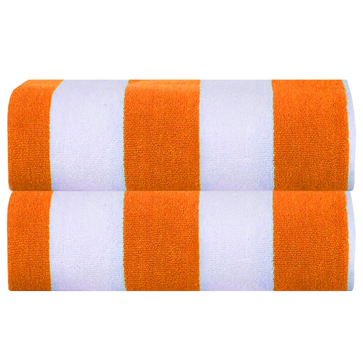 SweetNeedle - Beach Towels for Adults Pack of 2 - Orange Cabana Striped Classic - 100% Cotton Terry Ringspun Pool Towel, Quick Dry, Super Absorbent Swimming large towel, 450 GSM, 76 x 152 cm