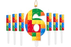 AXBMM 7 Pcs Building Block Themed Birthday Candles Set Building Blocks Number 6 Candle Cake Topper for Building Block Party Decoration Supplies (Number 6)