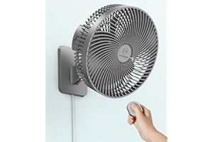 LEMOISTAR 10 Inch Wall Mounted Fan with Remote Control, 90° Oscillating, 4 Speeds, 4 Timer, Adjustable Tilt, 70 Inch Cord, Quiet, for Bedroom Garage RV Office Home Patio-Grey
