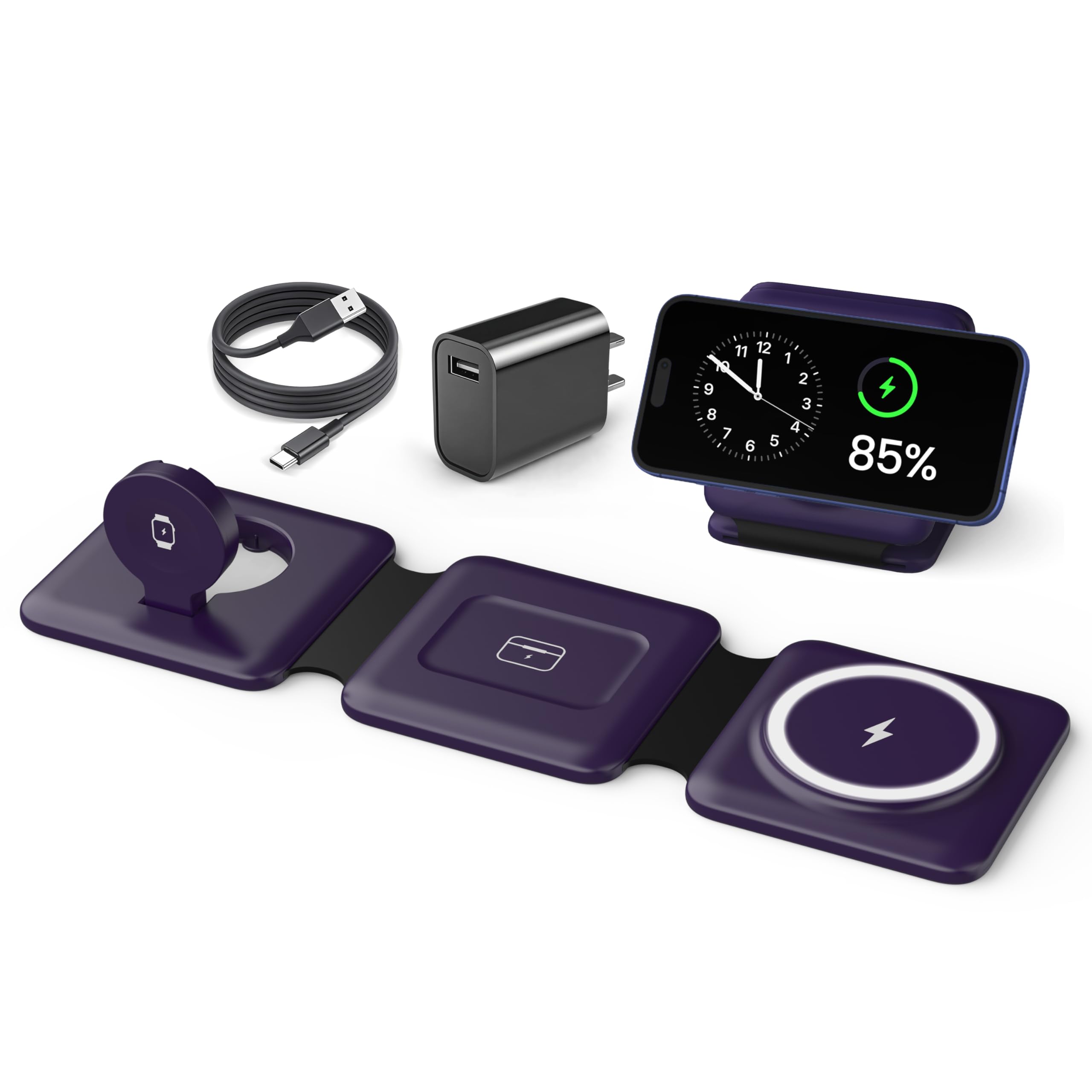 Iseyyox Charging Station for Mag Safe Apple - 3 in 1 Magnetic Foldable Wireless Charger Pad - Travel Charging Mat for iPhone 17 16 15 14 13 12 Pro Max Plus Watch & Airpods