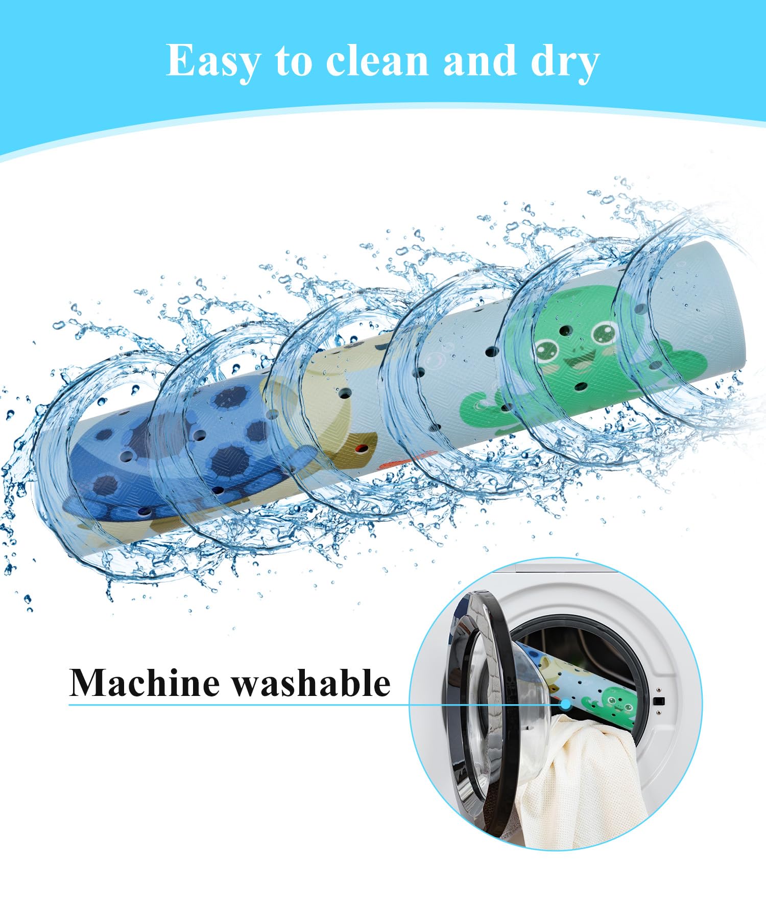 Secopad Bath Mat for Tub Non Slip, Machine Washable Anti-Slip Cartoon Baby Bathtub Shower Mat with Drain Holes and Suction Cups for Toddler & Kids, 40 Inch x 16 Inch, Blue Sea Animals