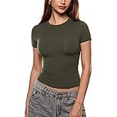 INLYRIC Women's Inbarely Ultra Short Sleeve Tops Crew Neck Double Lined Going Out Slim Fit T Shirts Summer Basic Tees