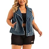 Agnes Orinda Plus Size Denim Vest for Women 2024 Zipper Sleeveless Jackets Motorcycle Washed Jean Vest Jacket