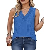 VISLILY Womens-Plus-Size-Tank-Tops Summer Floral Lace Trim V Neck Shirts Casual Sleeveless Blouses Cute Eyelet Tunics XL-5XL
