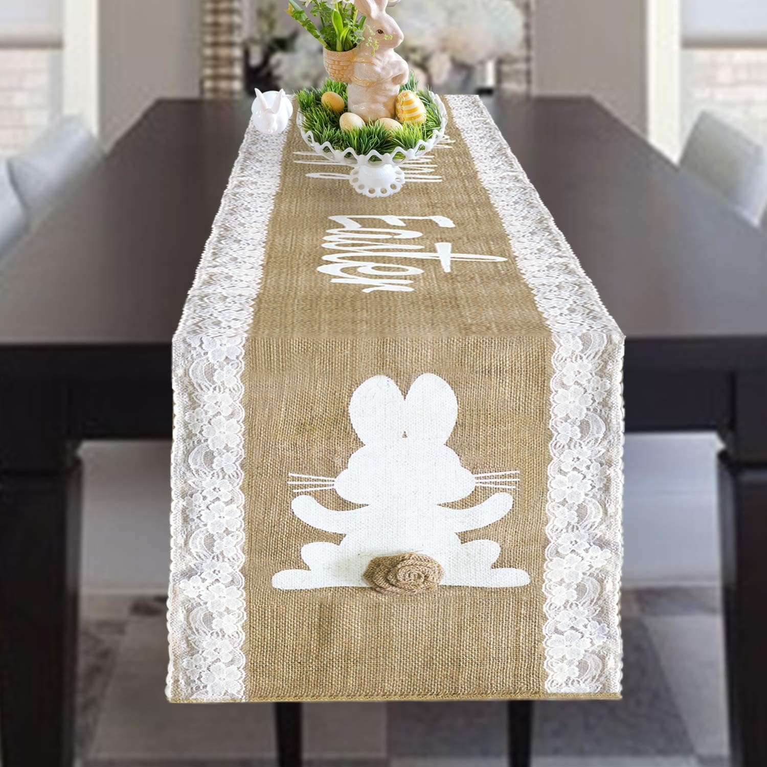 Mosoan Easter Table Runner 14 x 108 Inch Burlap and