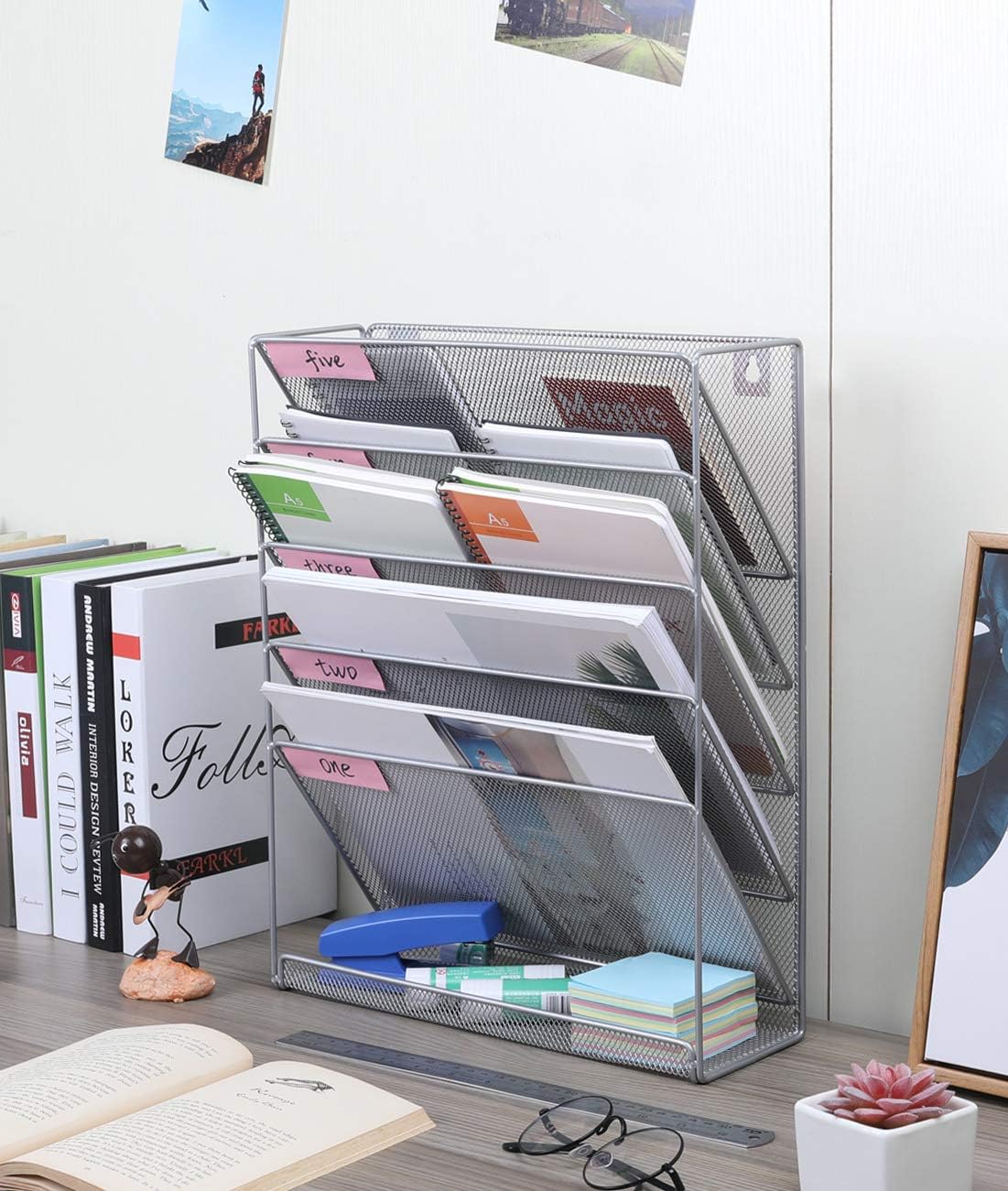 EasyPAG Mesh Wall Hanging File Holder Organizer Mounted Document Tray, Silver : Office Products