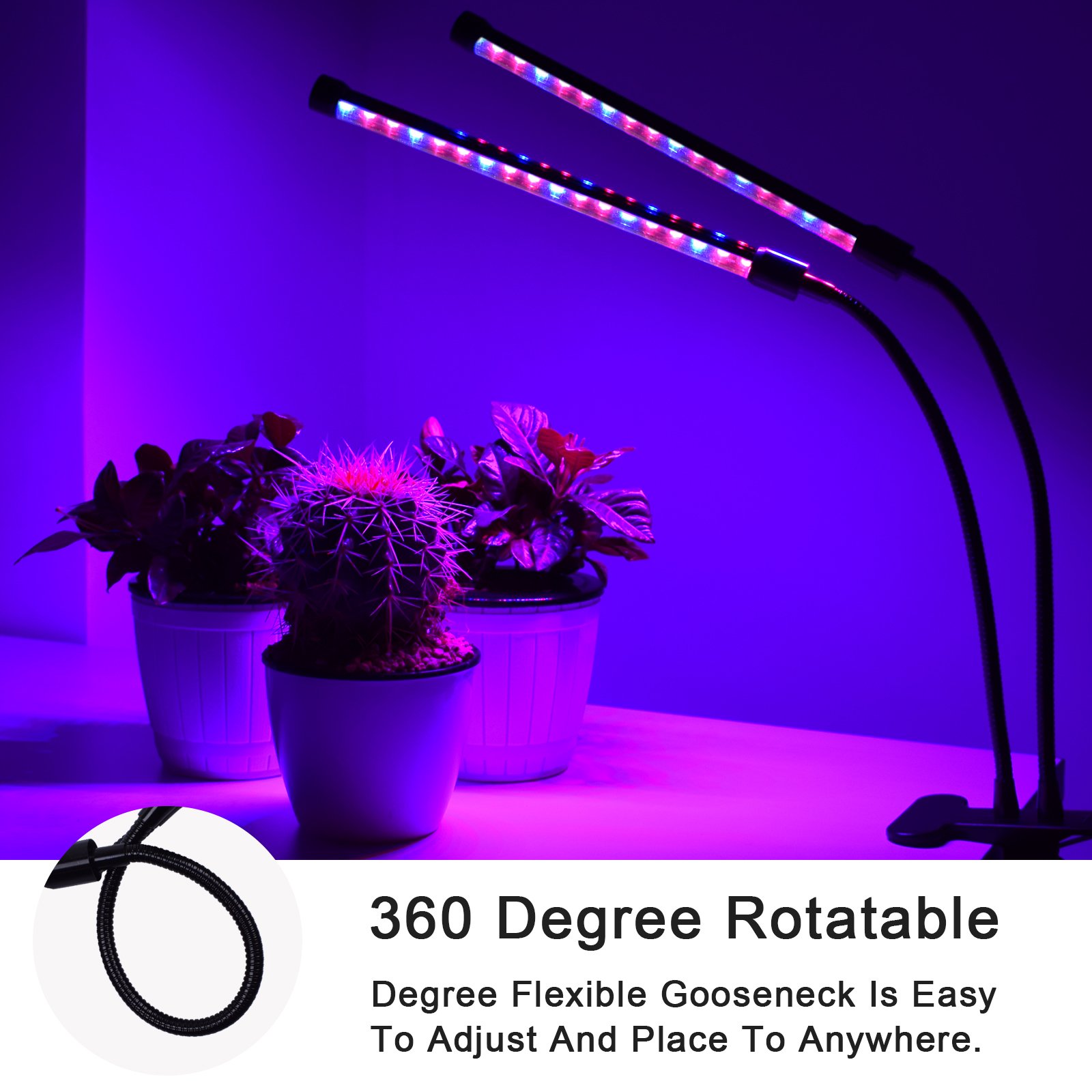 MIXC LED Grow Lamp Light, 18W USB Dimmable Indoor Plant Growing Light with 5-Level Brightness 3/6/12H Timer Adjustable 360 Degree Gooseneck for Seedling Tray Succulent Gardening Plants