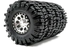HOBBYSOUL 124mm Tall Mud Slingers 2.2 Beadlock Wheels and Tires Set Soft Sticky Crawler Tyres & Aluminium Rims for 1/10 RC Truck SCX10 TRX4 Upgrades, HS700325
