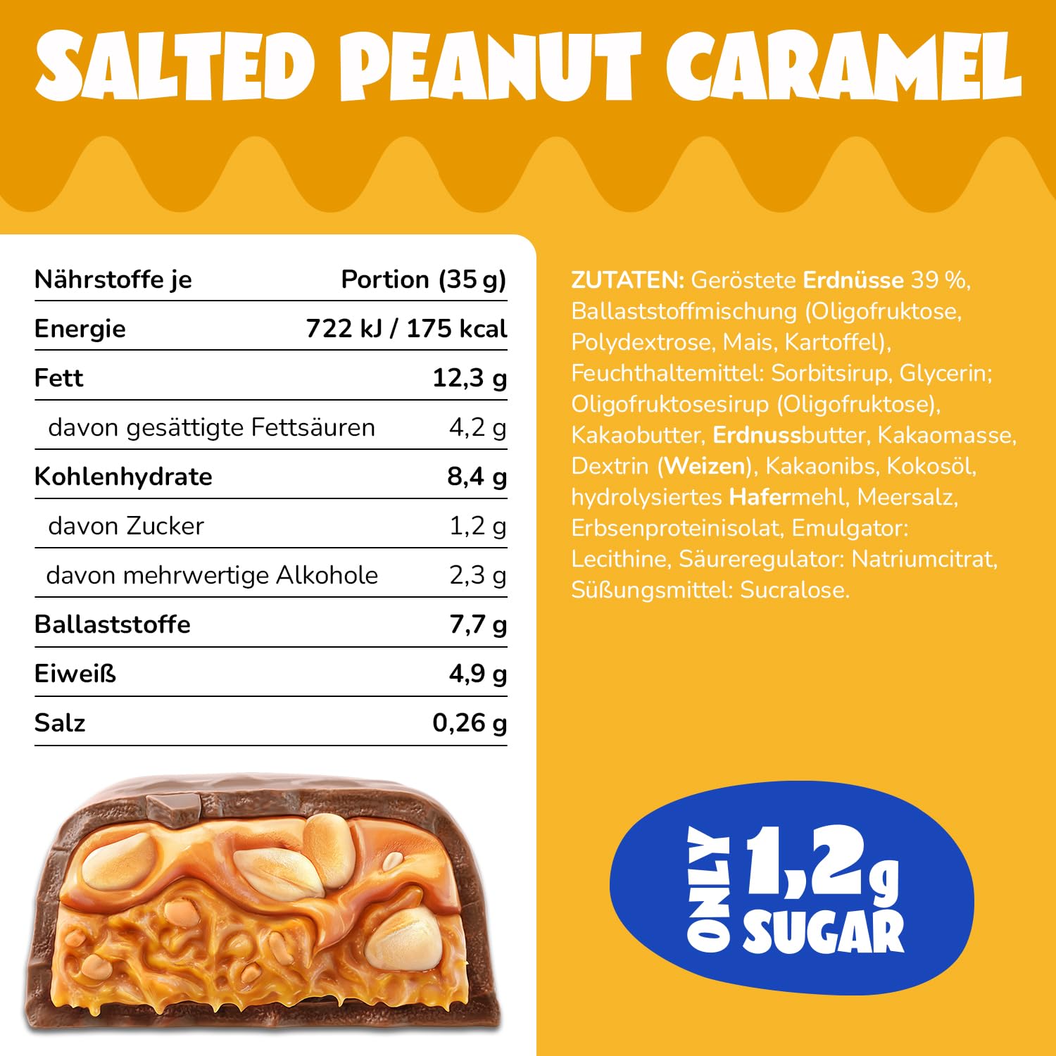 AHEAD Veganer Süßigkeiten Riegel – Salted Peanut Caramel – 16 x 35g – Keto Riegel mit zuckerfreier Schokolade – nur 5g Net Carbs pro Low Carb Süßigkeit - Verbesserte Rezeptur 2