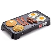 Gourmia Electric Griddle - 22&rdquo; XL Nonstick Ceramic Cooking Surface, Black | 200&ndash;400&deg;F Adjustable Temperature Dial, Ready Indicator Light, Pull-Out Drip Tray, Detachable Temperature Control Probe