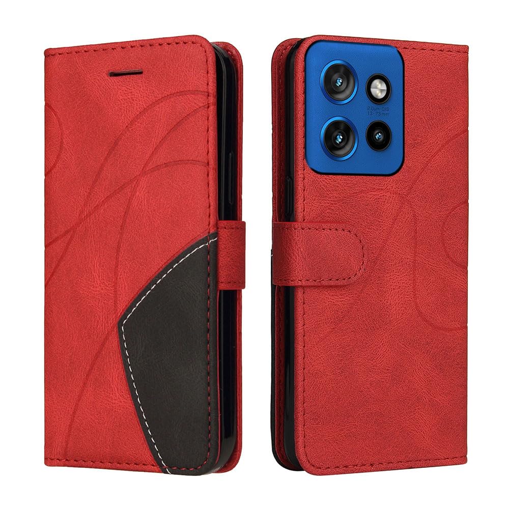 XINNI Protective Phone Case for Motorola Edge 50 Neo, PU/TPU Vintage Flip Leather Shockproof Cover Magnetic Book Style Wallet, Red
