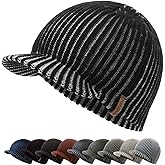 zowya Winter Visor Beanie Hat for Men & Women Brim Knit Skully Hats Billed Skull Cap Thick Vintage Contrast Color,1Hat