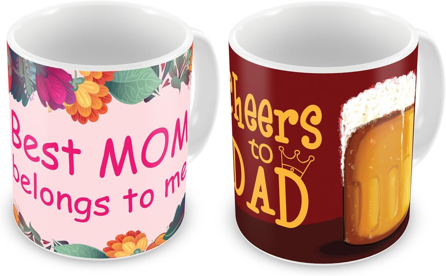 Indigifts Gift for Father Mother Dad Mom Birthday Anniversary Best Mom Belongs to Me & Cheers to Dad Light Pink & Mehroon Mug