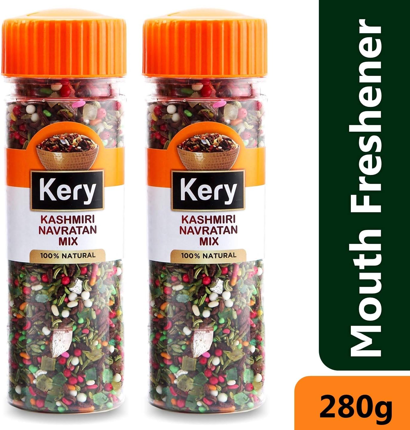 Kery Kashmiri Navratan Mix Mukhwas, 2 Bottles, 280g [Elaichi Mix Mouth Freshener]