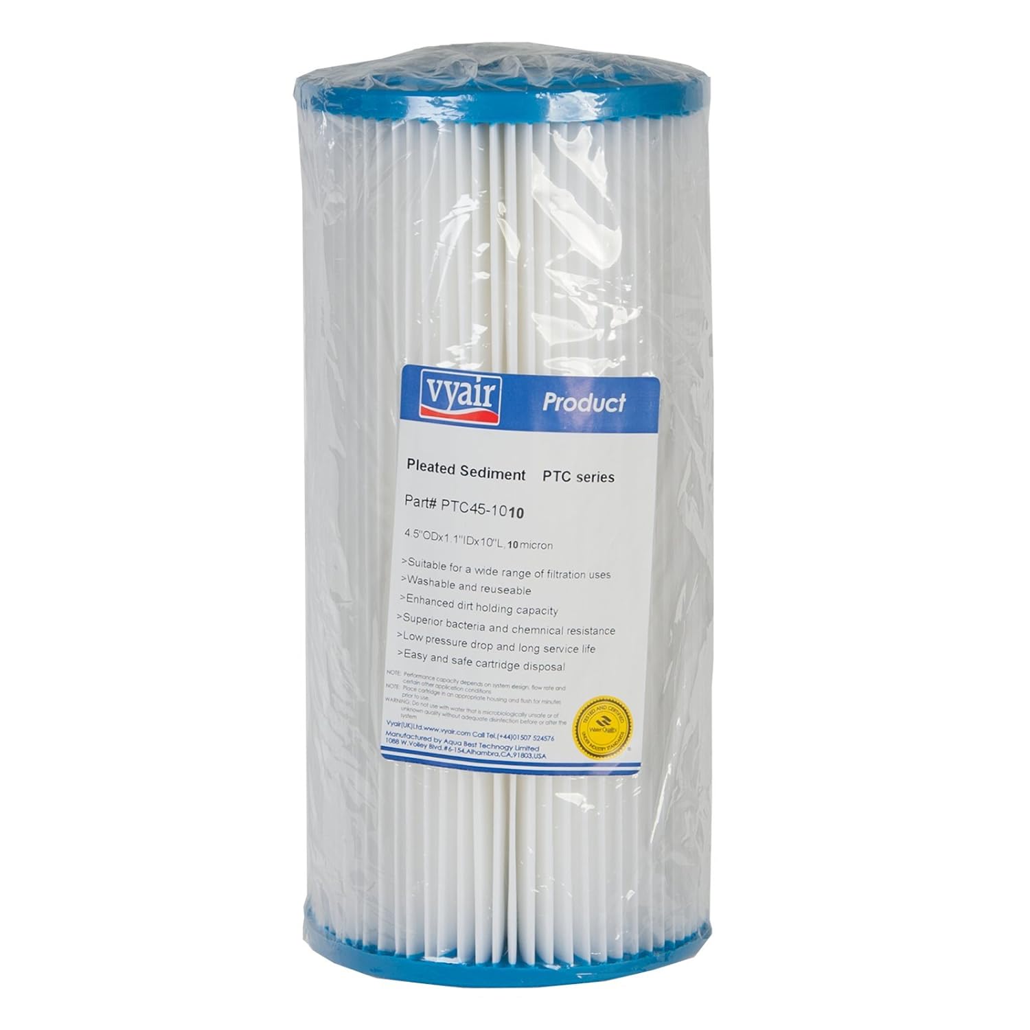 1 x VYAIR 10" Big Blue 10 Micron Pleated Polyester Water Filter