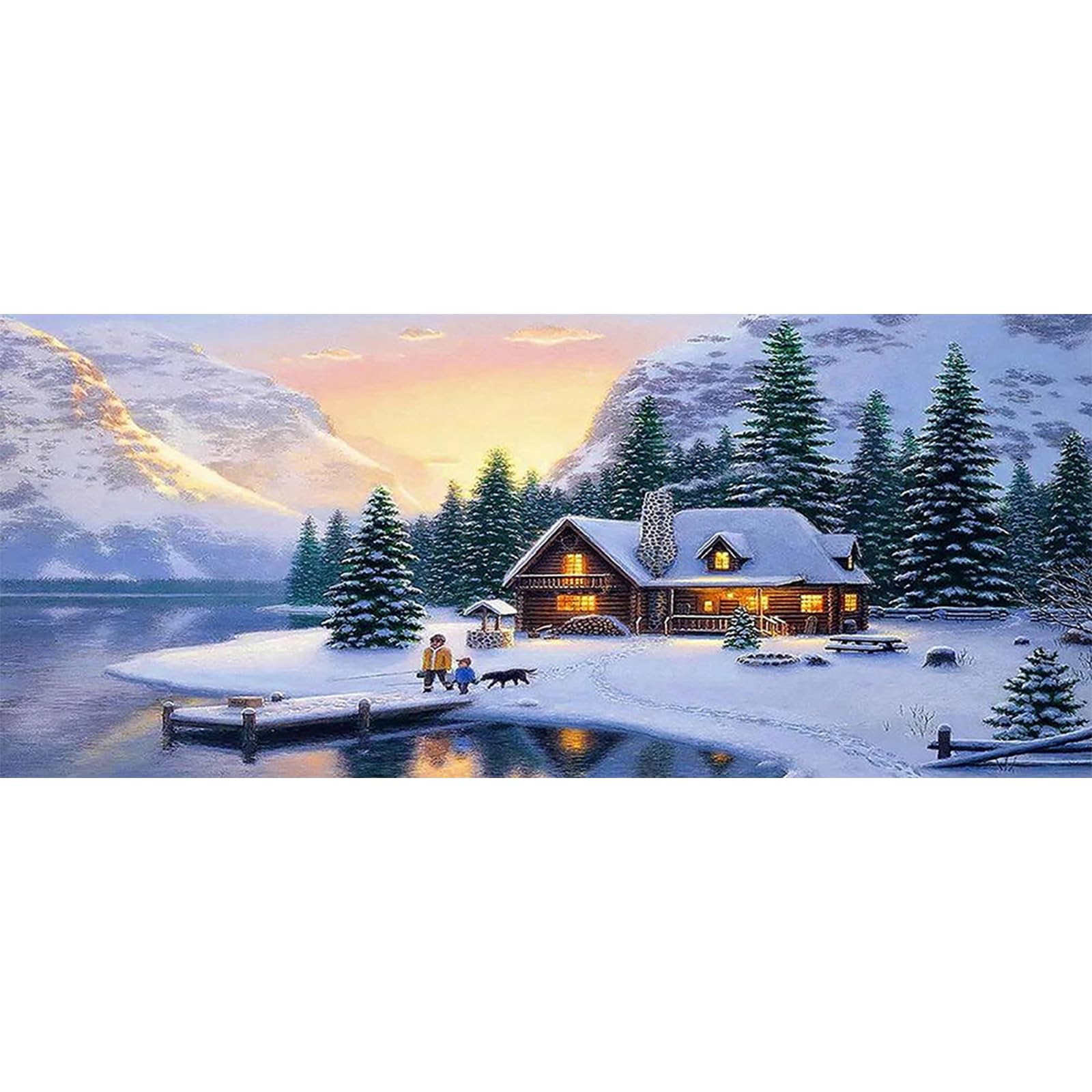 SHEGZHUC Diamond Painting Winter Landscape 110 x 50 cm Diamond Painting Lake Mountain Christmas Tree Decorations Diamond Art Diamond Painting Sunset Diamond Painting Scenery Diamond Art Winter Scenes