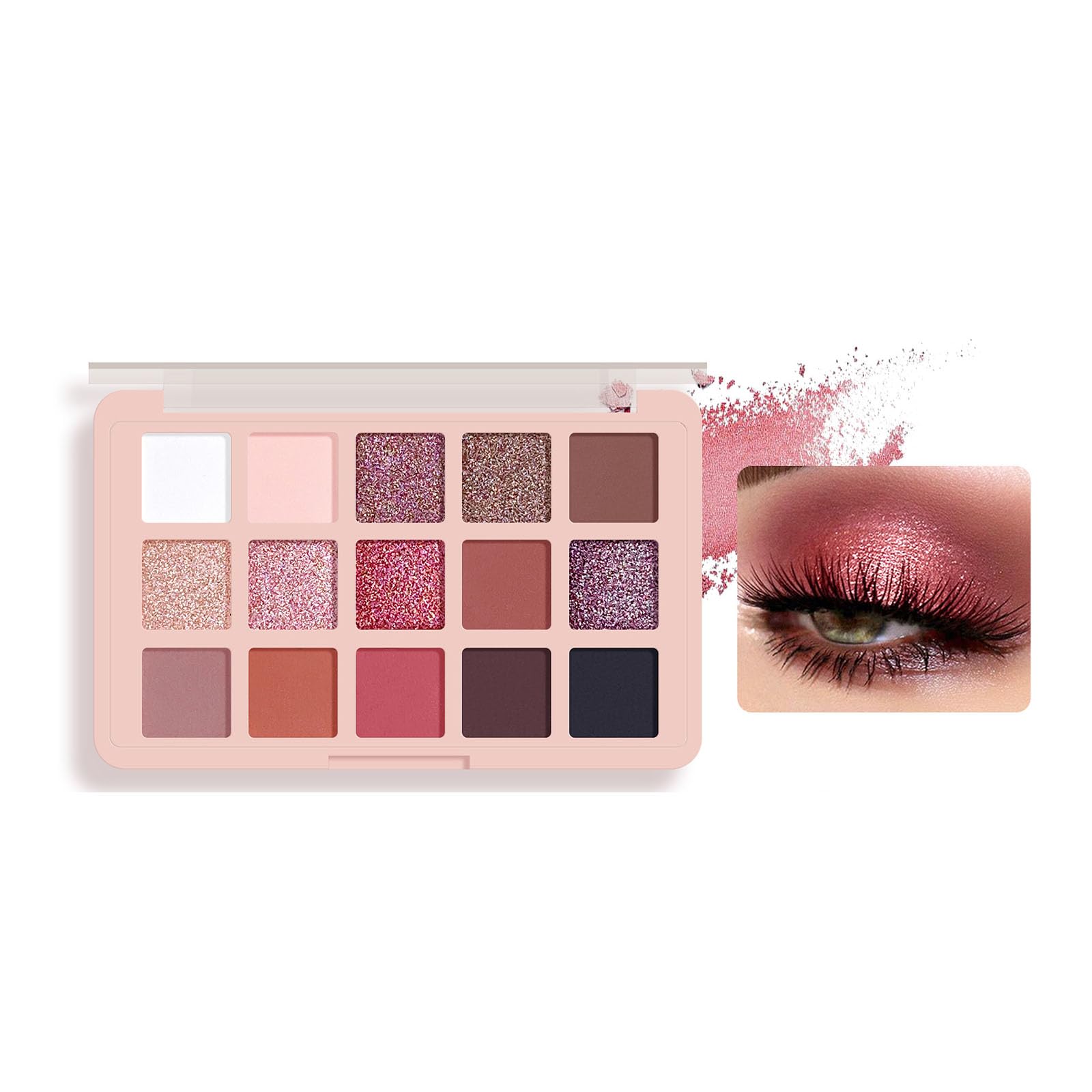 Eyeshadow Pink Eye shadow Palette, Make-Up Palettes Shimmer Glitter Matte Shadows Pallets for Women, 15 Color Pink Brown Natural Long Lasting Highly Pigmented Eyeshadow Palette