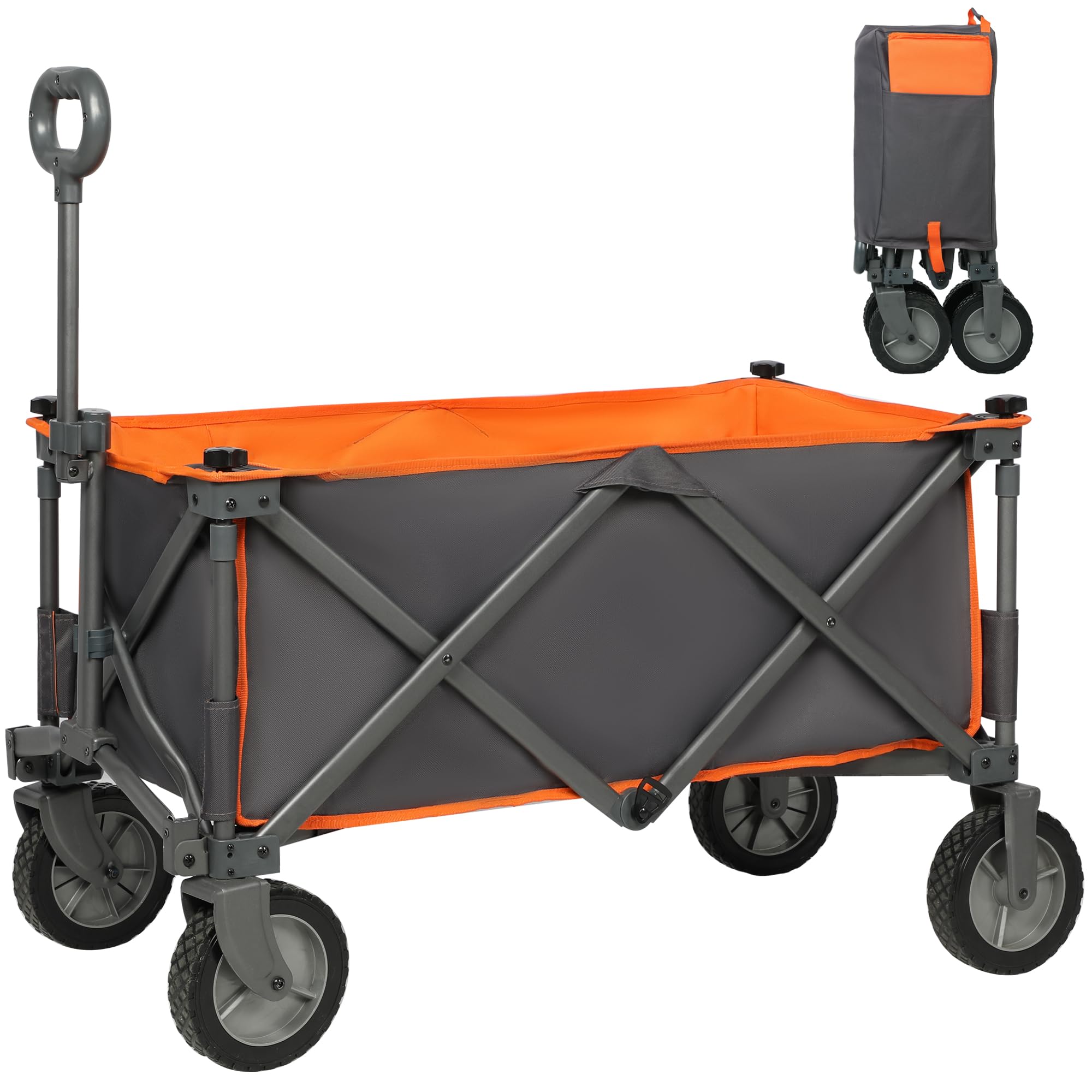 PORTAL Collapsible Wagon Cart, Heavy Duty Foldable Wagon Carts with Wheels, Folding Utility Wagon for Camping, Shopping, Garden, Sports, Beach