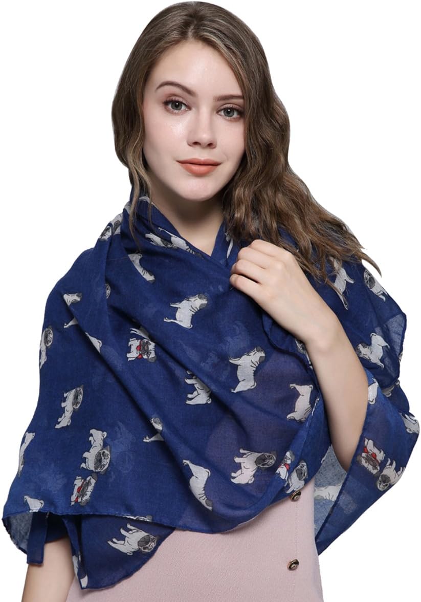 SEW ELEGANT NEW Ladies Women Adorable Pug Dog Curled Tail Print Scarf