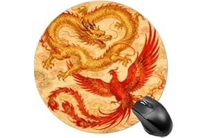 Round Dragon Phoenix Mouse Pad Non-Slip Rubber Small Cute Mouse Pad Mini Travel Gaming Mousepad Washable Funny Computer Mat W