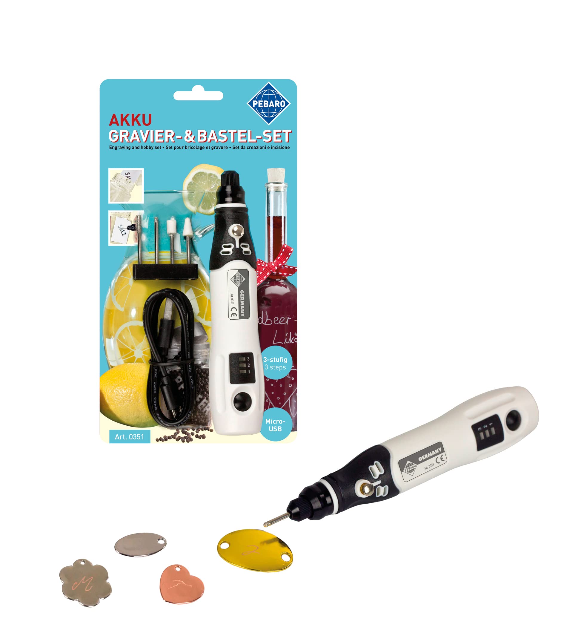 Pebaro 0351 Battery Craft Set for Engraving Metal, Glass, Mirrors and Ceramics, White