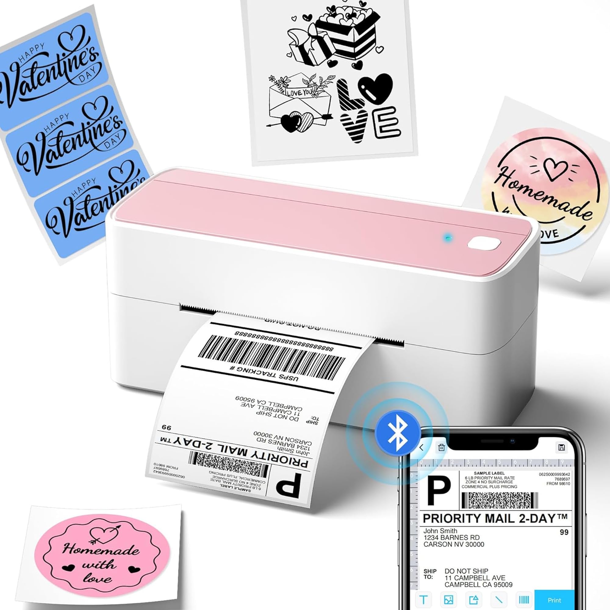 Phomemo Bluetooth Thermal Label Printer, 241BT 4X6 Wireless Shipping Label Printer for Small Business, Pink Labels Printers for Shipping Package, Compatible with iPhone, Android, Shopify, Amazon, USPS