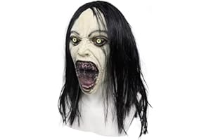 Bulex Horror Crying Woman Mask with Wigs Scary Evil Ghost Devil Creepy Demon Full Head Latxe Mask Horror Halloween Masquerade Party Cosplay Props